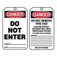 Accuform Signs MDT187PTP Accuform Signs 5 7/8\" X 3 1/8\" RV Plastic Accident Prevention Tag \"Danger Do Not Enter\" With Do Not Rem